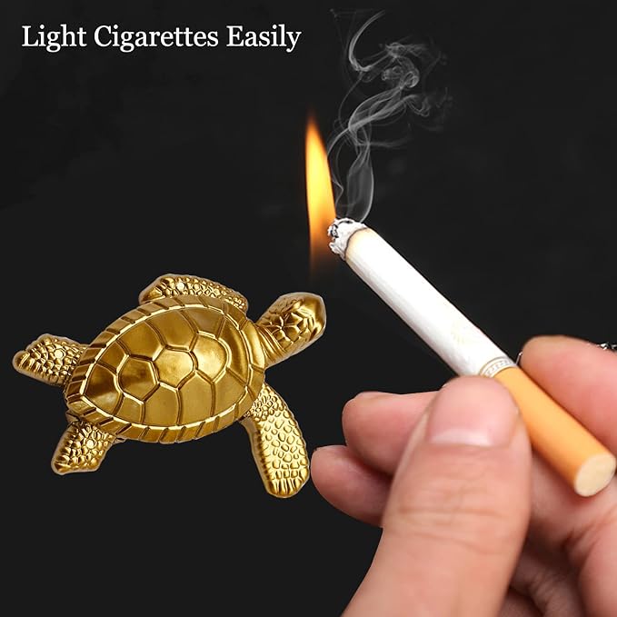 Creative Desktop Golden Turtle Butane Lighter - Cool Portable Gas Lighter With Adjustable Soft Flame, Refillable for Outdoor Indoor Use - Men's Boyfriend Gift