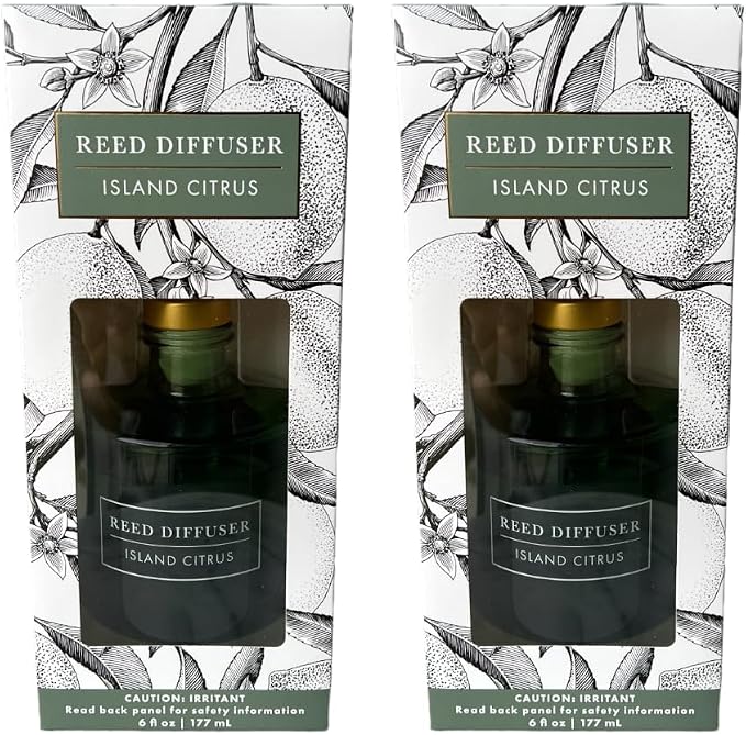 Bellevue Reed Diffuser, 6 fl oz Glass Filled Diffuser, Highly Concentrated Fragrances with Essential Oils, Home Fragrance, Scent: Island Citrus (Pack of 2)