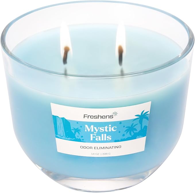 Carolina Freshens Mystic Falls Odor Eliminating Highly Fragranced Candle for Home Scented, Eliminates 90% of Pet, Smoke, Food and Other Smells Quickly, 2 Wick, 14 oz - Made in the USA