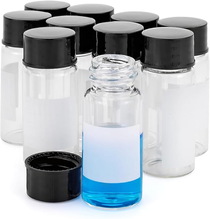 Kesell 10ml Glass Vial with Lid, 10-Pack Clear | Borosilicate Glass, White Marking Area, Empty Sample Container, for Perfume, Essential Oil, Cosmetic, Travel Liquid Samples