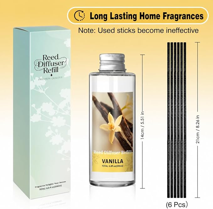 SCENTORINI Reed Diffuser Oil Refill, Vanilla Diffuser Oil 6.76 Fl Oz, Natural Scented Essential Oil Refill Long Lasting Summer Home Fragrance for Room Spa Aromatherapy Bathroom Home Hotel Decor