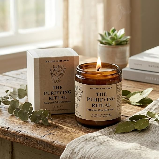 Nature Skin Shop The Purifying Ritual Botanical Odor Eliminator Soy Candle Smoke Neutralizer Vegan Home Fragrance 8 oz