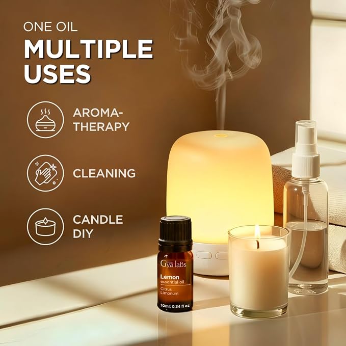 100% Pure Lemon Essential Oil - 0.34 Fl Oz - Lemon Oil for Hair, Skin, Diffuser, Aromatherapy & DIY Candle Making Scent