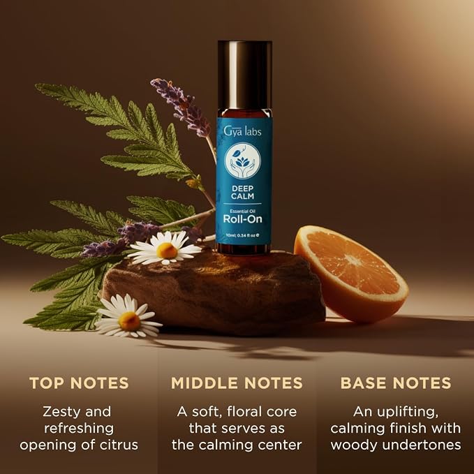 Gya Labs Deep Calm Essential Oil Roll On - 0.34 Fl Oz - Travel Size Roller for Camping, Skin, Aromatherapy Relief, Convenience