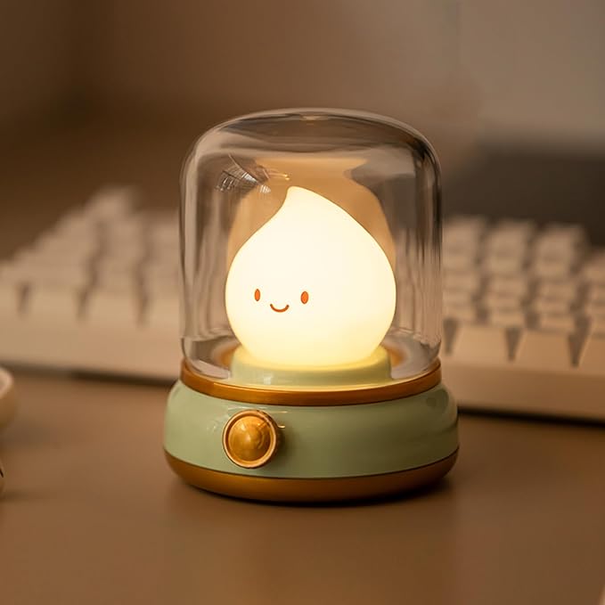 Flameless Kerosene-Style Night Light – Dimmable USB-Rechargeable LED Candle Light with Flicker & Steady Modes, Silicone Flame, Cozy Bedroom, Kids, Travel Lamp (Green)