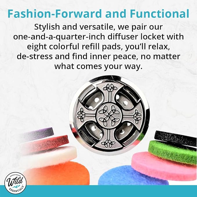 Wild Essentials Rose Gold Tree of Life Essential Oil Car Vent Diffuser Kit – 316L Stainless Steel Locket, Rubber-Coated 4-Way Clip, 8 Color Pads (22mm), 25mm – Includes Alert & Inner Calm (2 x 10ml)