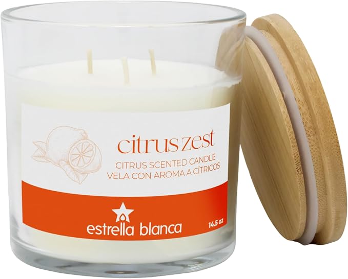 Citrus Zest Candle – 14.5oz Soy Wax Scented Candle with Bamboo Lid, Long-Lasting 60-Hour Burn for Home, Gifting & Everyday Freshness