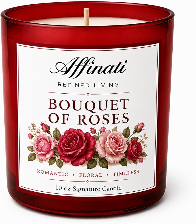 Affinati Bouquet of Roses Signature Candle - 10 oz Luxury Soy Blend Wax Candle, Long-Lasting Home Fragrance