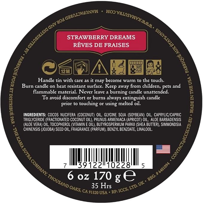KAMA SUTRA Ignite Massage Candle - Coconut Oil and Soy Based - Strawberry Dreams Scented, 6 oz Candle Melts into a Warm Massage Oil, Couples Massage, Pour Spout Massage Candle