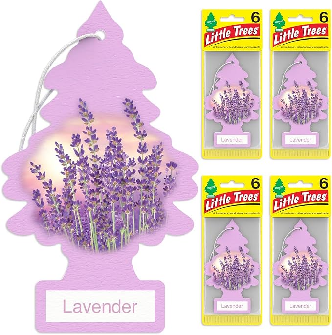 LITTLE TREES Air Fresheners Car Air Freshener. Hanging Tree Provides Long Lasting Scent for Auto or Home. Lavender, 24 Airs Fresheners (Pack of 6)