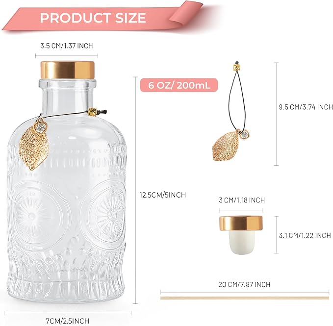 Glass Reed Diffusers Bottles for Home, Diffuser Bottles with 20PCS Reed Diffuser Sticks, Glass Bottle with Lids Apothecary Jar Flower Bud Vases, Set of 3