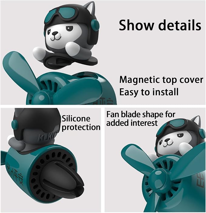 2 Pieces Car Air Fresheners, Cute Bear Pilot Car Diffuser, Propeller Air Outlet Vent Fresheners, Suitable for Automotive Interior Decoration (dog（A+B）)