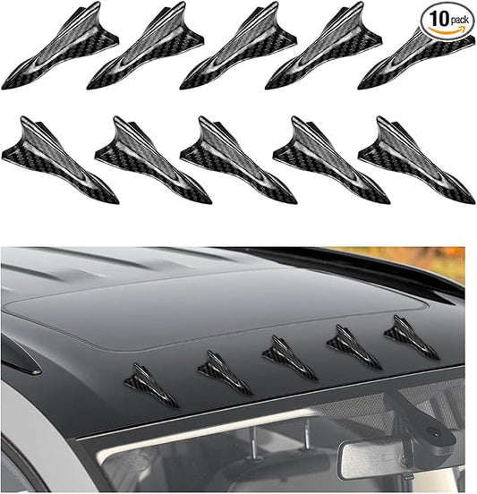 10 PCS Car Diffuser Shark Fin Kit, Self-Adhesive Air Vortex Generator Roof Wing Decoration, Universal Vehicle Diffuser Replacement Compatible with Spoiler Roof Wing (Carbon Fiber)
