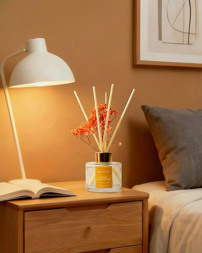 Reed Diffuser Set-Mango &Passion Fruit Scent Fragrance Oil Diffuser with 6 Reed Sticks | Home & Bedroom Bathroom Decor,3.38 fl oz (100ml)