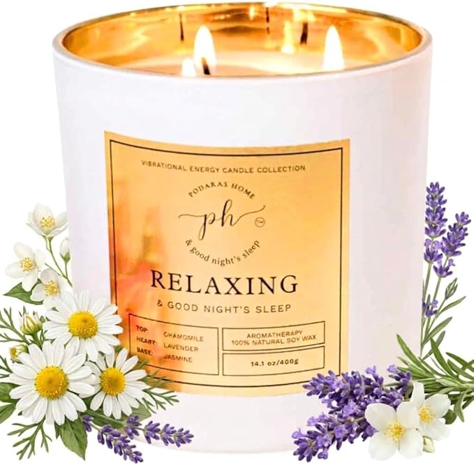 Extra Large Candle – Relaxing & A Good Night’s Sleep | Hand Poured Soy Candle with Chamomile, Lavender & Jasmine | 14.1 0z (400 g) 60 Hours Vegan, Clean Burn | Gift for Sleep & Calm