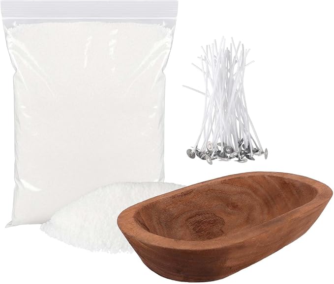 2LB Pure White Pearl Wax DIY Candles，Snow Sand Wax DIY Candle Making Kit - Complete Set with Wooden Bowl, 20 Cotton Wicks for Easy Crafting & Home Decor.
