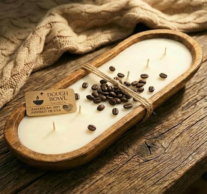 Dough Bowl Candle Co. Coffee Candle - 17x5 Large Aromatherapy Gifts for Men, and Women 100% Soy Candles, Coffee Vanilla Scented Gifts for Him and Her, 3 Wick 70H Decorative Odor Eliminating Decor
