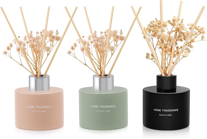 L'odeur Vill 3 Pcsk Reed Diffuser, 4.06 oz(120ml) Linen/Vanilla/Moroccan Amber, Scented Aromatherapy Diffuser with 12 Black Diffuser Sticks, Air Freshener for Home Bedroom Bathroom