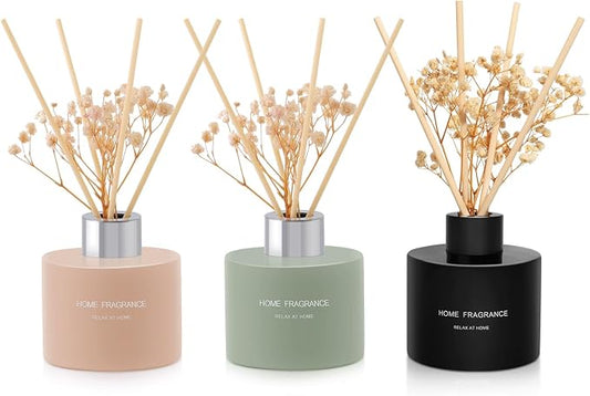 L'odeur Vill 3 Pcsk Reed Diffuser, 4.06 oz(120ml) Linen/Vanilla/Moroccan Amber, Scented Aromatherapy Diffuser with 12 Black Diffuser Sticks, Air Freshener for Home Bedroom Bathroom