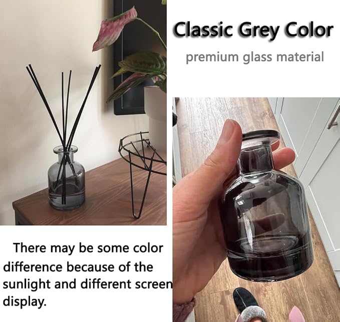 150ml/5oz Glass Diffuser Bottle, Empty Essential Oil Container, DIY Reed Diffuser Jar for Aromatherapy, Home Fragrance, Bathroom Decor (Grey)