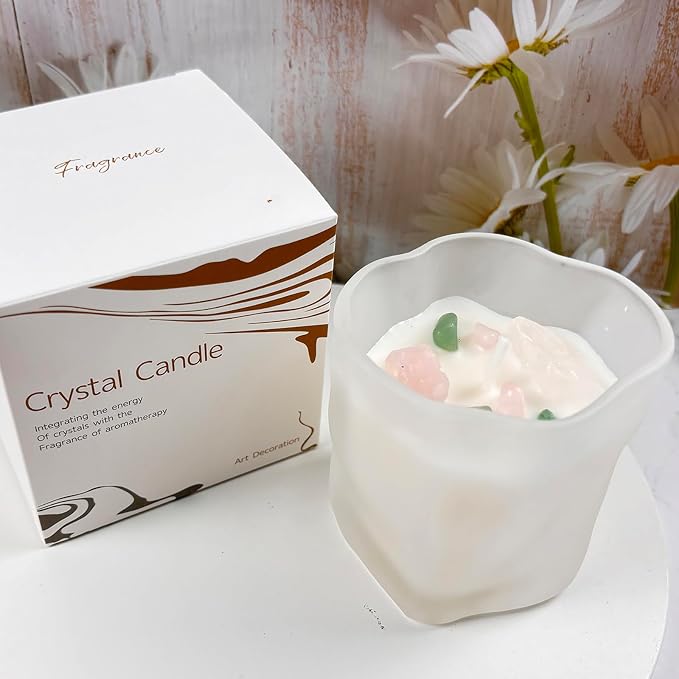 Scented Soy Candles with Crystals Inside Aromatherapy Candle for Women Positivity Energy Gift Mothers Days Birthday White