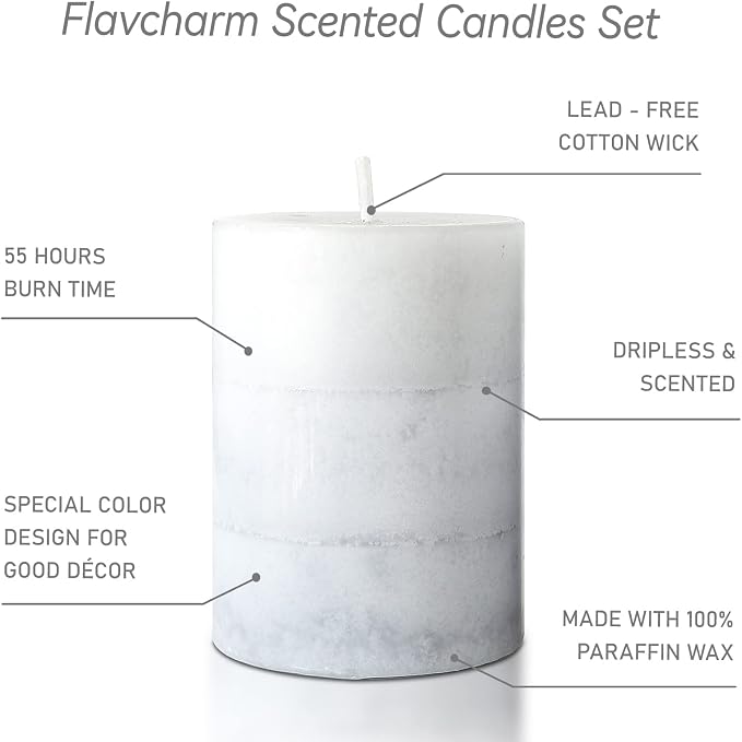 Set of 3 Scented Pillar Candles Creamy Coconut Scented 3" x 4" Long-Lasting Burn Candle White Gray Palette Pillar Candle Clean Burning No Drip Candles Gift for Home Party Dinner Table Decor