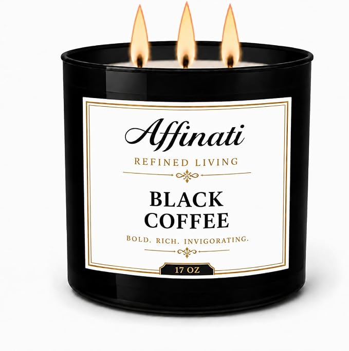 Affinati Black Coffee 3-Wick Scented Candle – Large Soy Blend Candle, Strong Scent Throw Rich Roasted Espresso Cafe Gourmand Candle, Premium Room Odor Eliminator Gift