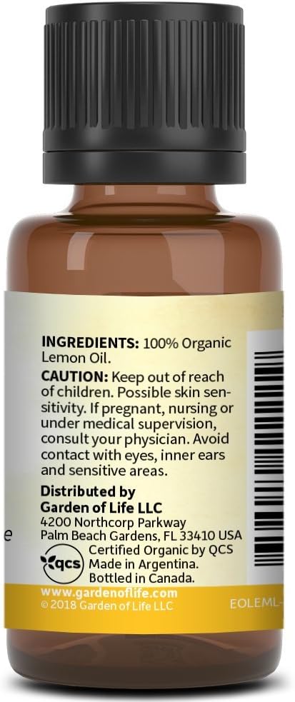 Garden of Life Lemon Essential Oil – 100% Pure Essential Oil for Diffuser, Aromatherapy, Meditation, Joyful and Refreshing, USDA Organic, Non-GMO, 0.5 fl oz
