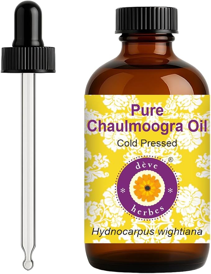dève herbes Chaulmoogra Oil (Hydnocarpus wightiana) with Glass Dropper | Cold Pressed | Pure | Natural | For Diluting Essential oils | Skin & Massage | Non-Sticky | Lightweight | Unisex | 120ml (4 oz)
