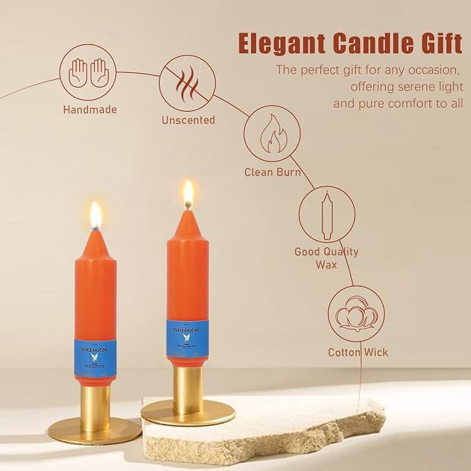 Smokeless Candlesticks Short Taper Candle,Unscented 5 Inches Orange Candle Sticks Dripless Tapered Candles for Home Décor Weddings Seasons Gifts