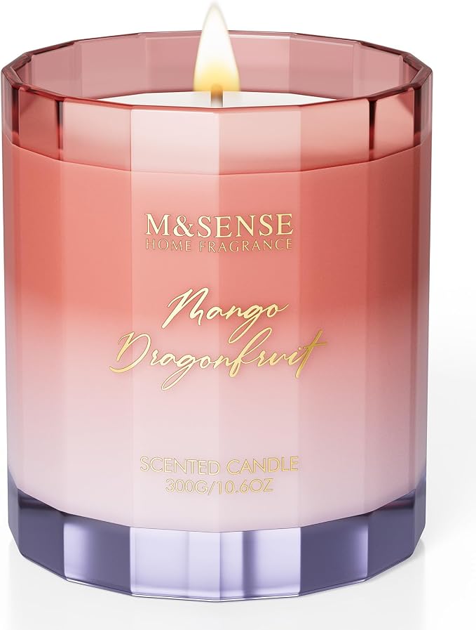 M&SENSE Mango Pineapple Summer Scented Candles, 10.6oz Natural Soy Wax 60H | Clean Non Toxic Burn, Fruity Scent Candle for Housewarming & Women Men
