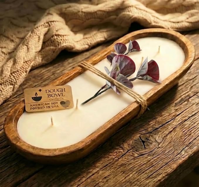 Dough Bowl Candle Co. Eucalyptus Candle - Fresh Scented Candles with 100% Soy Wax for Home, Bath, Kitchen, 17x5 Large 6-Wick Aromatherapy for Women Men, Strong Scented Luxury Home Decor, 70H Burn