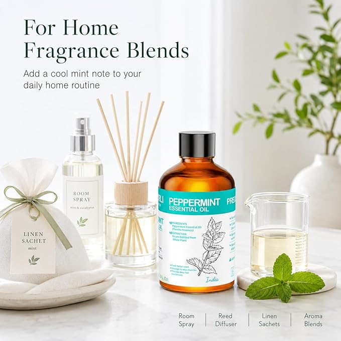 Peppermint Essential Oil 3.38 fl oz, Mint Essential Oil with Dropper for Diffuser, Hair Care, Skin Care, Massage, Cleaning, Candle Making and Soap Making