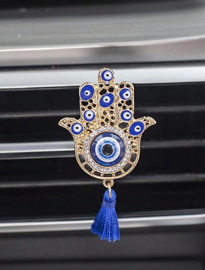 2pcs Hamsa Evil Eye Car Air Freshener – Handmade Boho Chic Vent Clip with Tassel & Essential Oil Diffuser. A charm for protection, travel & home. for yogis, drivers & mystic souls.