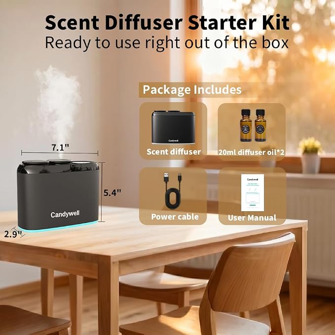 Smart Essential Oil Diffuser with Dual Nozzle & App Control, Waterless Diffuser for 1500 Sq Ft, with 4 Timer & 4 Mist Levels, Hotel Scent Diffuser for Home & Office