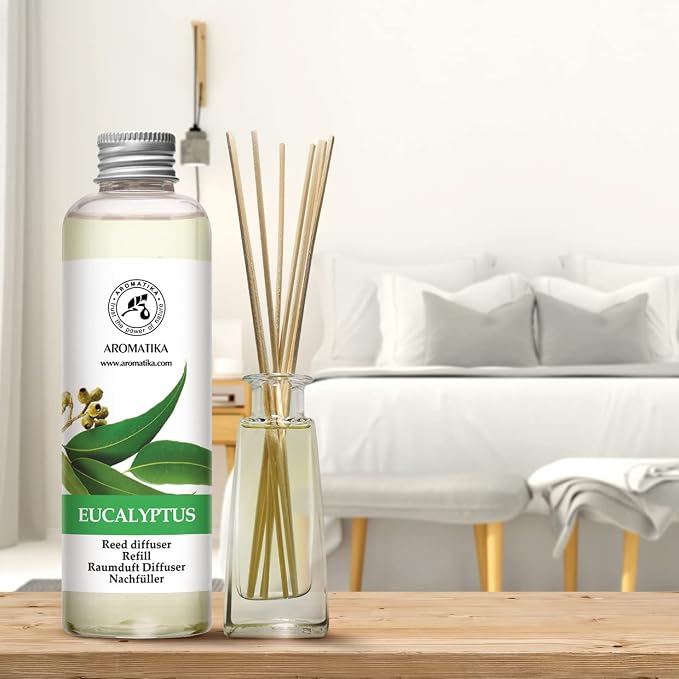 Reed Diffuser Refill Eucalyptus with Eucalyptus & Peppermint Essential Oils 6.8 Fl Oz - Scented Diffuser - Room Diffuser Refill with Fresh and Long Lasting Fragrance - Home Fragrance