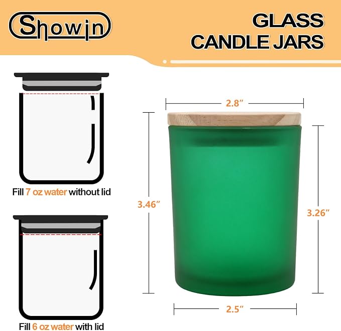 SHOWIN Thick Candle Jars for Making Candles 16 Pcs, 7 OZ Empty Jars with Wood Lids for Candle Making, Sample Container, Frosted Green