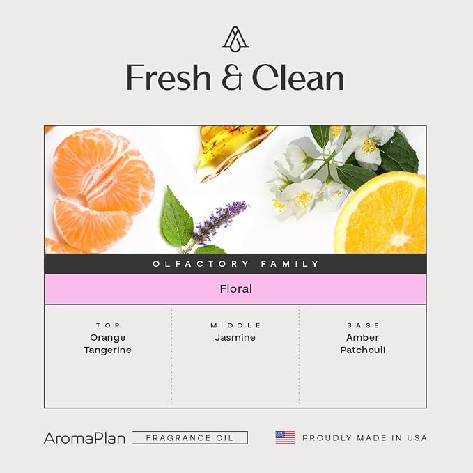 AromaPlan Scents, Clean Smelling Essential Oils, Fresh & Clean 5 Fl Oz (2 Pack)-Fresh Scent Essential Oil for Diffuser, USA Fragrance, Bigger Bottle, Bolder Aroma & Longer Lasting