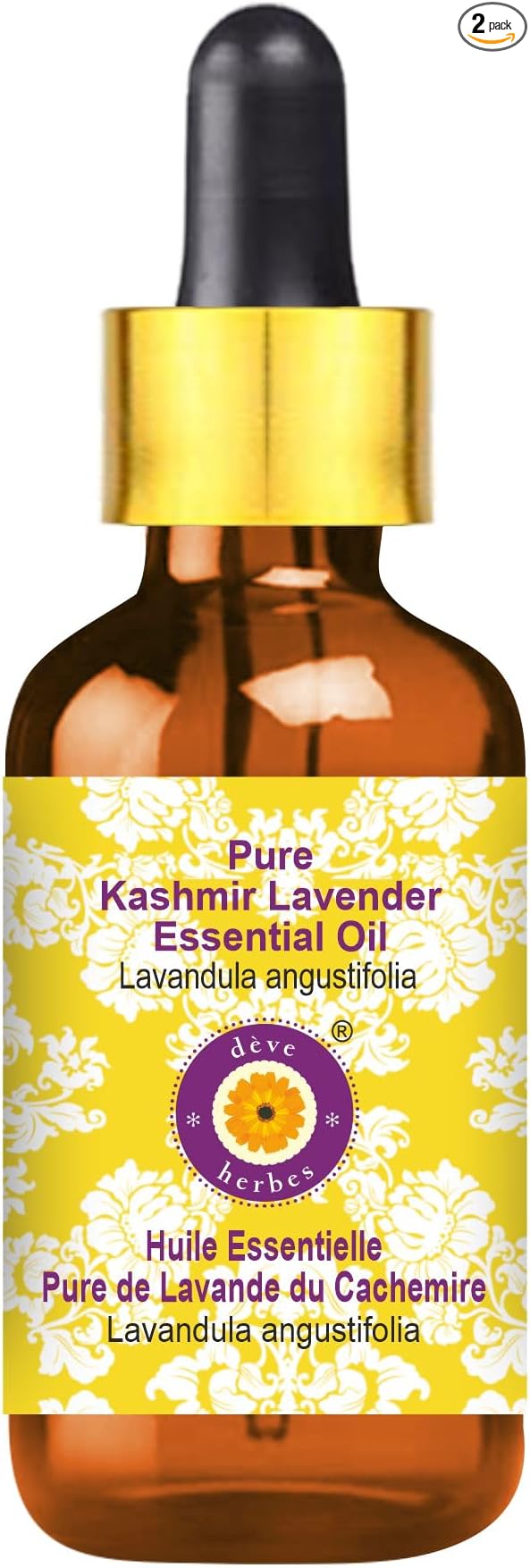 Deve Herbes Pure Kashmir Lavender Essential Oil (Lavandula angustifolia) with Glass Dropper Steam Distilled 10ml (0.33 oz)