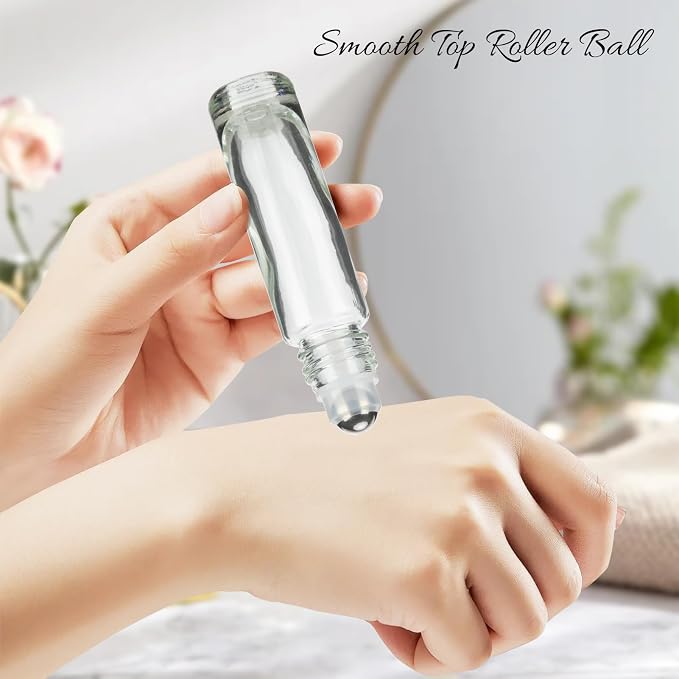 10ML Essential Oil Roller Bottles, 4 Pack Clear Gold Oil Roller Bottles for Essential Oils, Roll on Bottle with Stainless Steel Balls(4 Labels, Opener, Funnel, Dropper Included)