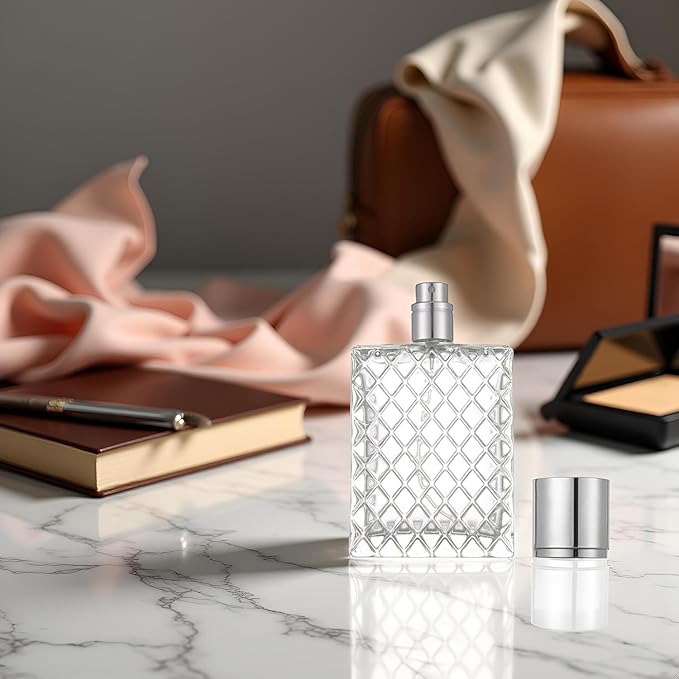 100ml 3.4Oz Transparent Glass Spray Bottles Empty Square Perfume Fine Mist Atomizer Refillable Essential Oil Container for Travel Spray Bottles Refillable Containers