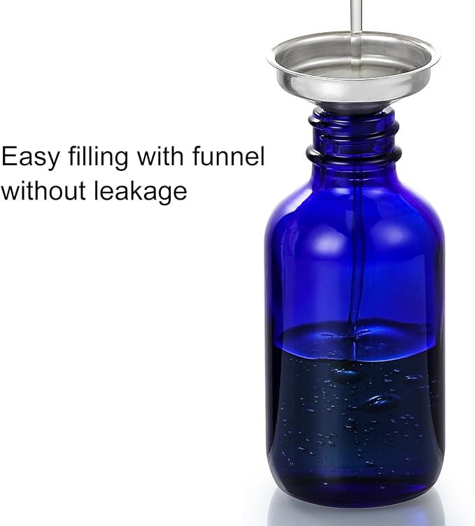 AOZITA 4 Pack, 2 oz Dropper Bottles with 1 Funnel & 4 Labels - 60ml Thick Dark Blue Glass Tincture Bottles with Eye Droppers - Leakproof Essential Oils Bottle for Health, Personal Care & Beauty