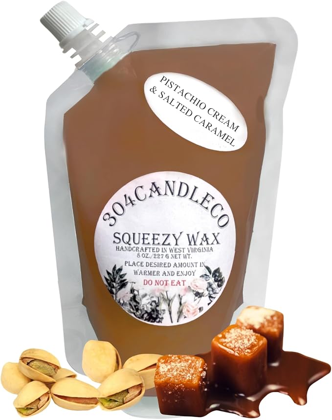 304CandleCo Large Squeeze Soy Wax Melt - 50 SCENTS! - Highly Fragrant & Hand-Crafted - Easy Mix & Match - American Made - Perfect for Wax Warmers (8oz, Pistachio Cream & Salted Caramel)