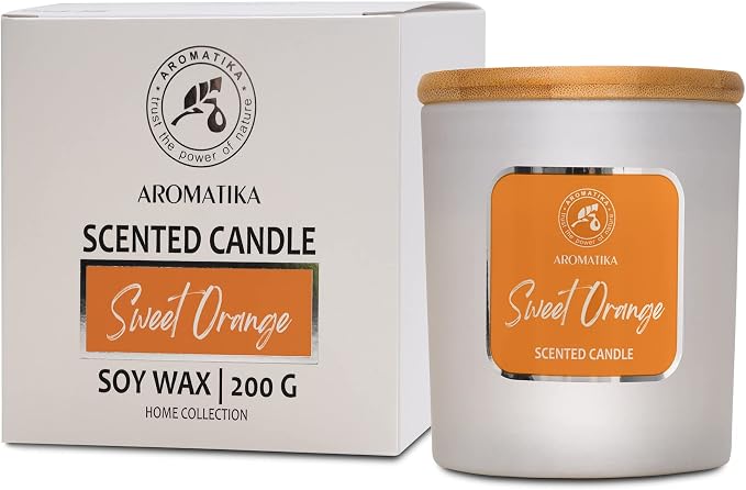 Sweet Orange Essential Oil Aromatherapy Soywax Candle - Up to 45 Hours Burn Time - Glass Candle Gift - Luxury and Sensual Soy Wax Candle