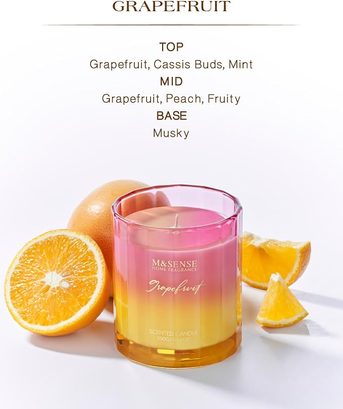 M&SENSE Grapefruit Soy Candles, 10.6oz Non-Toxic Natural Soy Wax | | Fresh Citrus Smelling, 60 Hours Long Lasting Slow Burn, Aromatherapy Candles Gifts for Housewarming