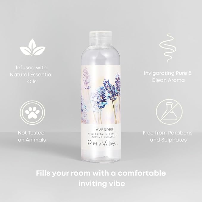 Lavender Diffuser Oil, Reed Diffuser Refill Floral Essential Oil Natural Scented Home Fragrance for Bathroom, Bedroom, Office Decor 200ml (6.76oz)