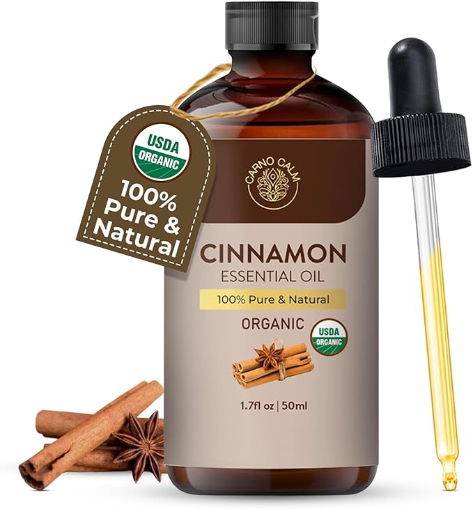 Cinnamon Essential Oil | USDA Certified Organic Cinnamon Oil | Perfect for Aromatherapy and Diffuser | 1.7 fl.oz