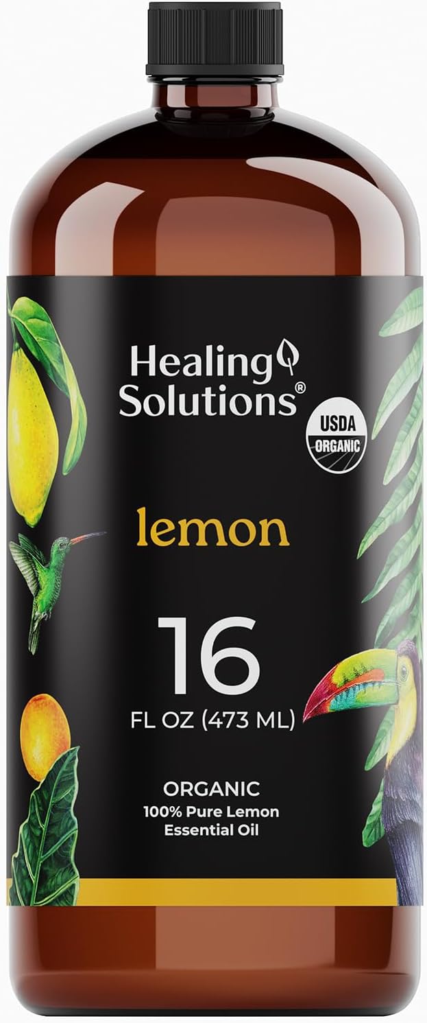Healing Solutions Organic Lemon Essential Oil Bulk, 16 oz - Diffuser Oil, for Candle Making, for Household Cleaning - Large Bottle