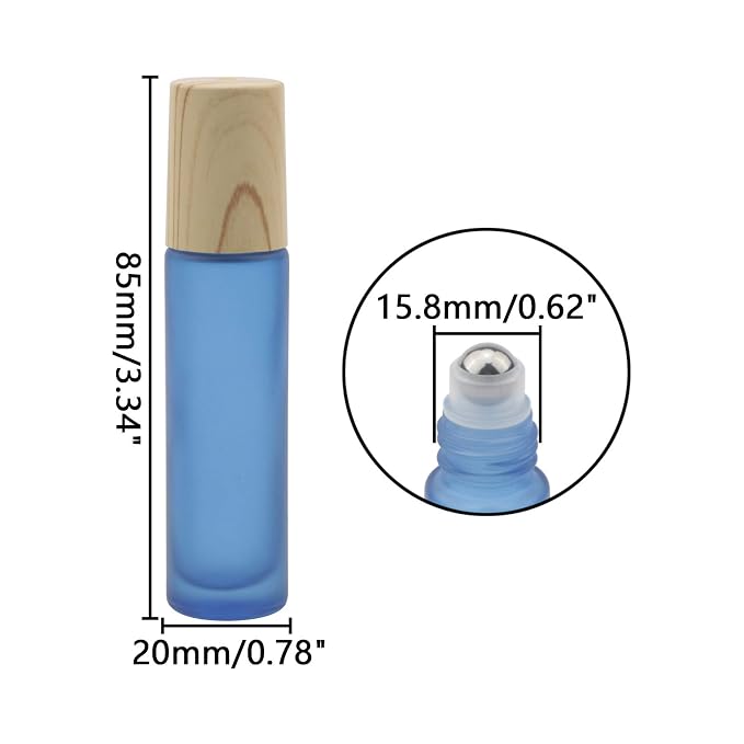 Kesell 10Pcs 10ml Glass Roll On Bottles Portable Essential Oil Roller Bottle with Plastic Lid Refillable Small Perfume Vials with Stainless Steel Roller Ball Refillable Travel Size Bottles for DIY