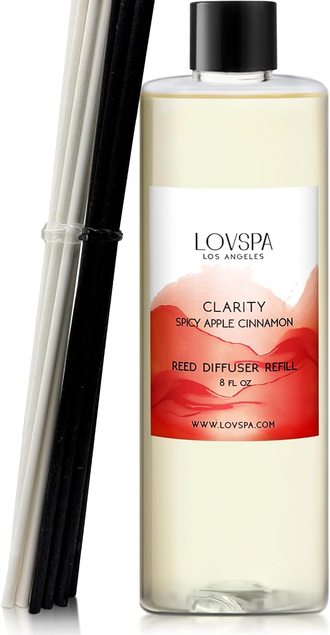 Spicy Apple Reed Diffuser Oil Refill, 8 oz, Room Scent, Hotel Aroma | Macintosh apple, cinnamon, and clove bud profile, includes replacement reeds, guest bathroom, shelf decor, entryway